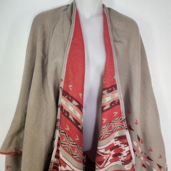American Eagle Poncho Sweater One Size Aztec Western Open Front Fringe Kimono - Picture 3 of 13